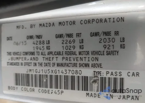 2016 Mazda Mazda6 I Sport из США, поврежденный, VIN JM1GJ1U5XG1437080